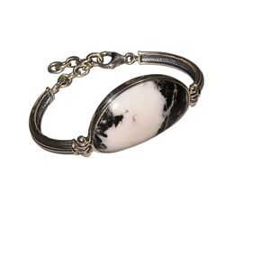 White Buffalo & Sterling Silver Hinged Adjustable Bracelet